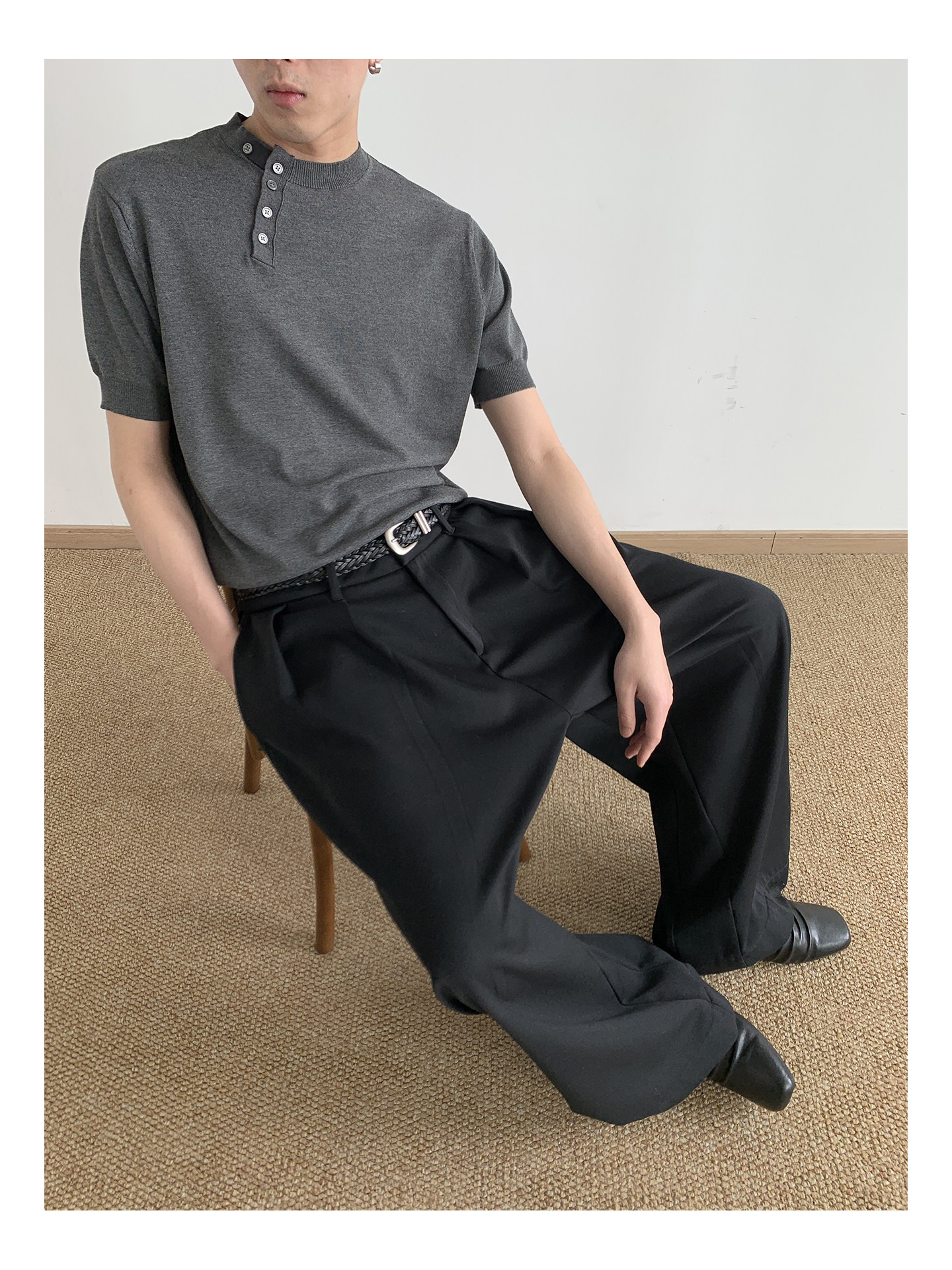 MION Asymmetric Button Knit Tee