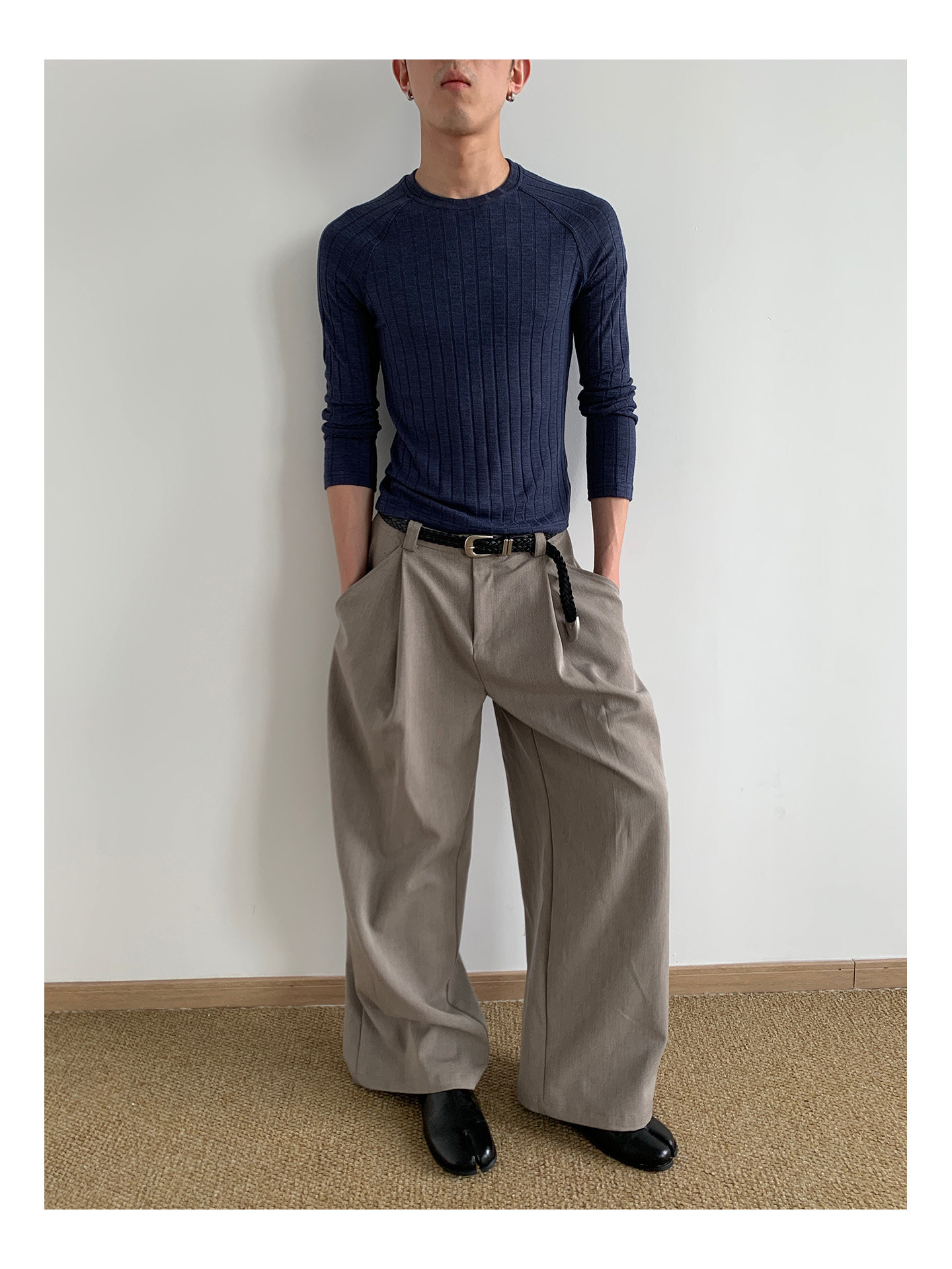 MION 280g Striped Ribbed Cropped Long-Sleeve Tee