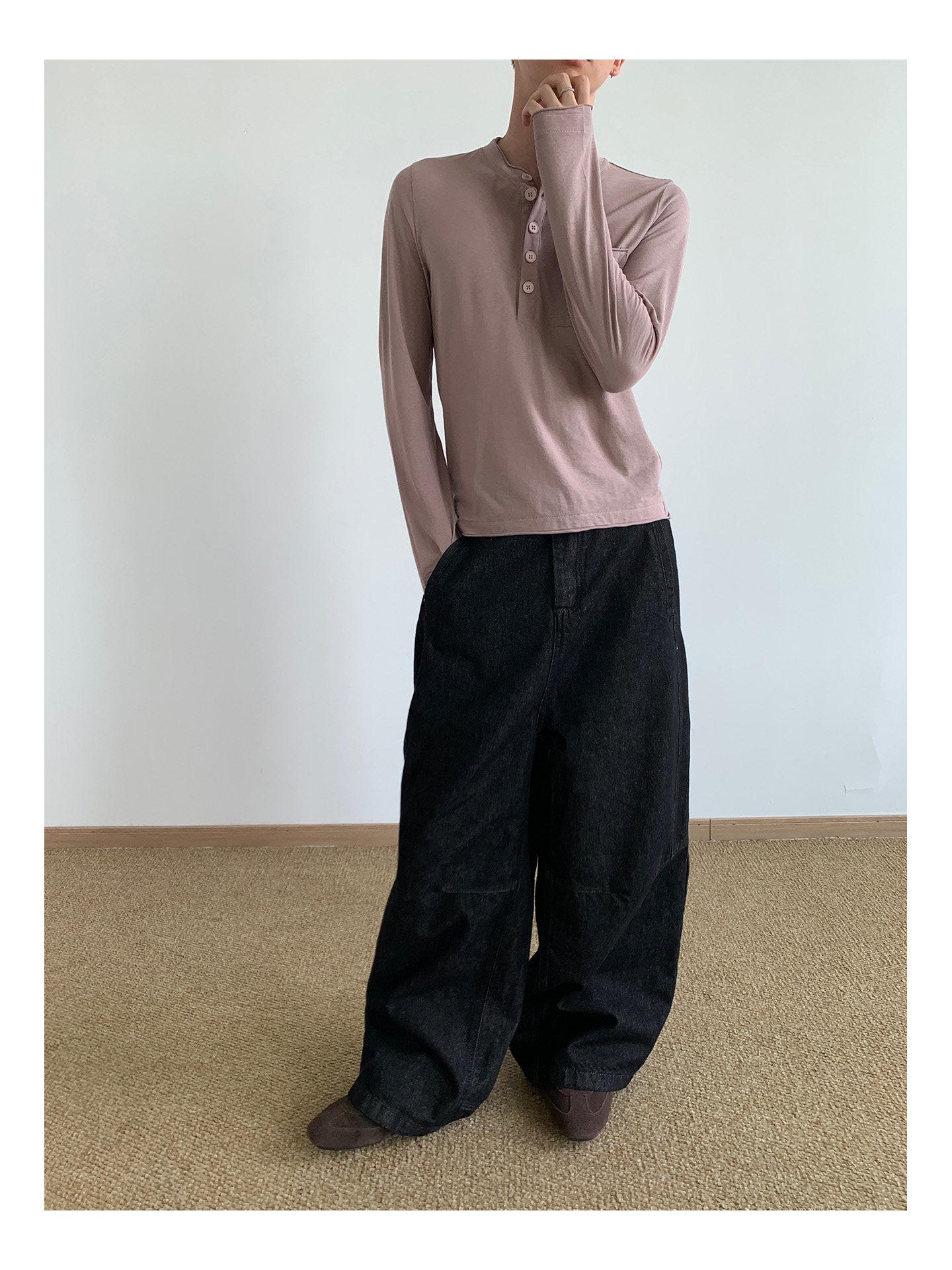 MION Henley Rolled-Edge Long-Sleeve Tee
