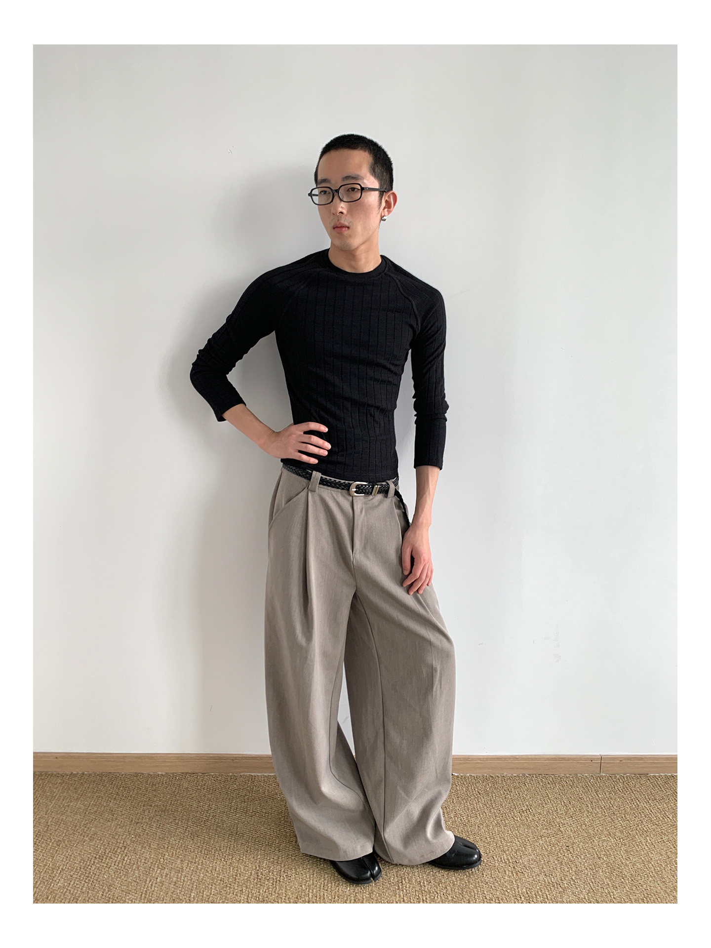 MION 280g Striped Ribbed Cropped Long-Sleeve Tee