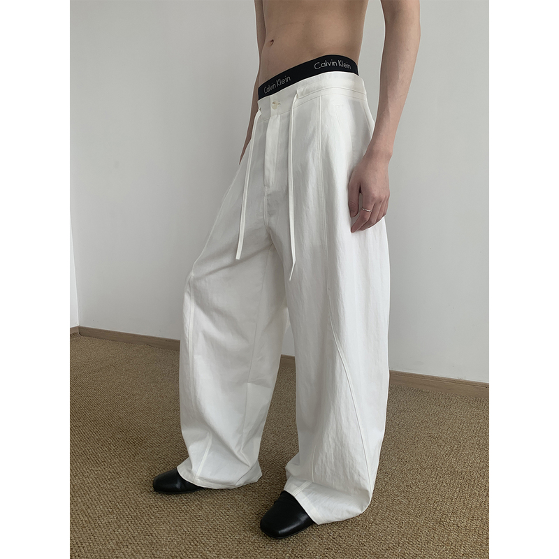 Mion Comfort Series Lightweight Lyocell White Trousers Linen Drawstring Scimitar Pants Casual Wide-Leg Pants for Men and Women Mion Comfort Series Lightweight Lyocell White Trousers Linen Drawstring Scimitar Pants Casual Wide-Leg Pants for Men and Women
