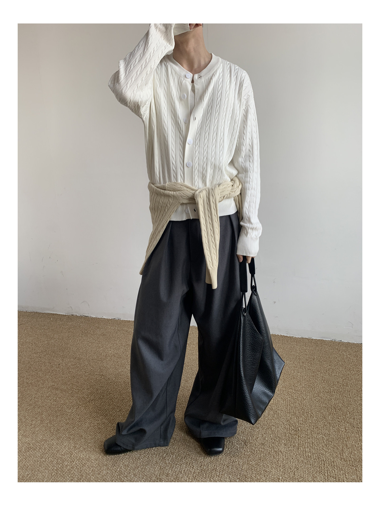 MION Cable-Knit Button-Up Cardigan