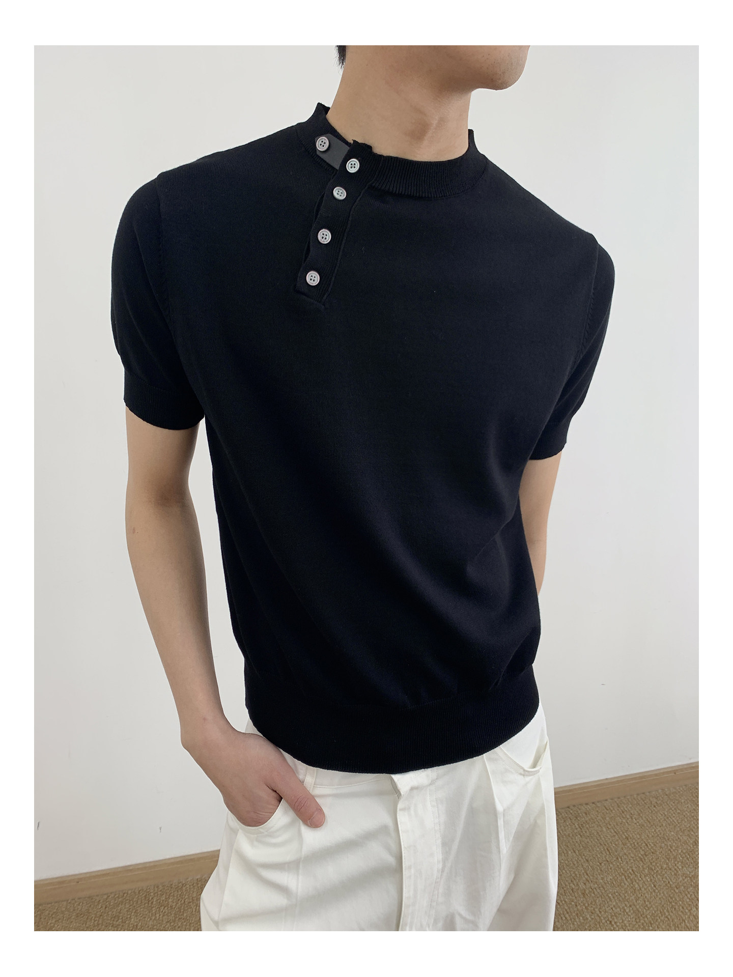 MION Asymmetric Button Knit Tee