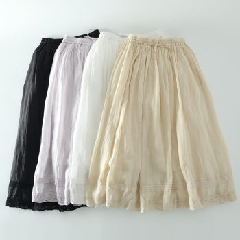 ພາກຮຽນ spring ແລະ summer ໃຫມ່ຫວານ mori ສາວ lace ramie skirt lace-up elastic waist lined versatile ສິ້ນກາງຍາວ