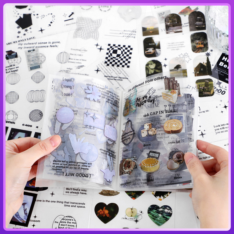 With control of hand ledger Decorative PET Stickers Ben Salt Teas Wind Black And White Literal Colored Silk with hand ledger collage material