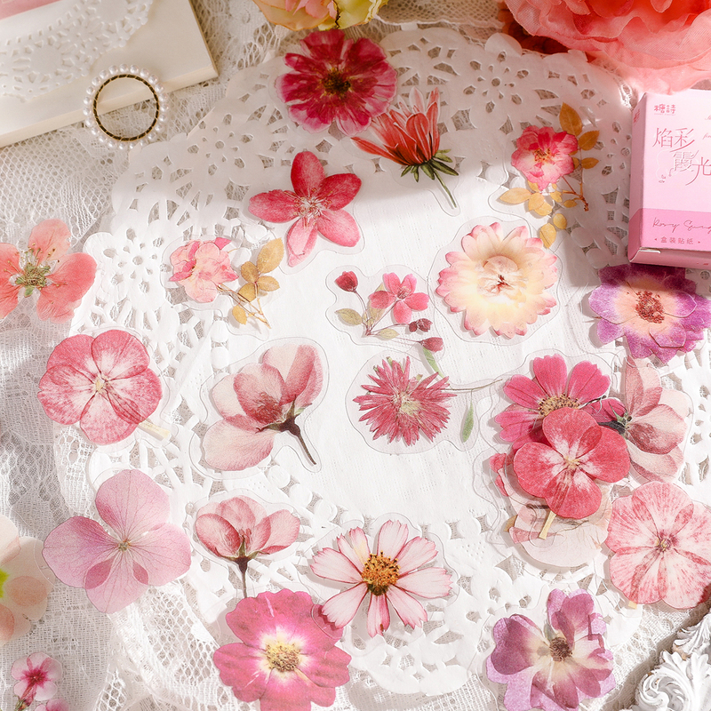 Floral Plant Pet Stickers Boxed Waterproof Fresh Realistic Sunflower Four-Leaf Clover Daisy Journal DIY Collage Material