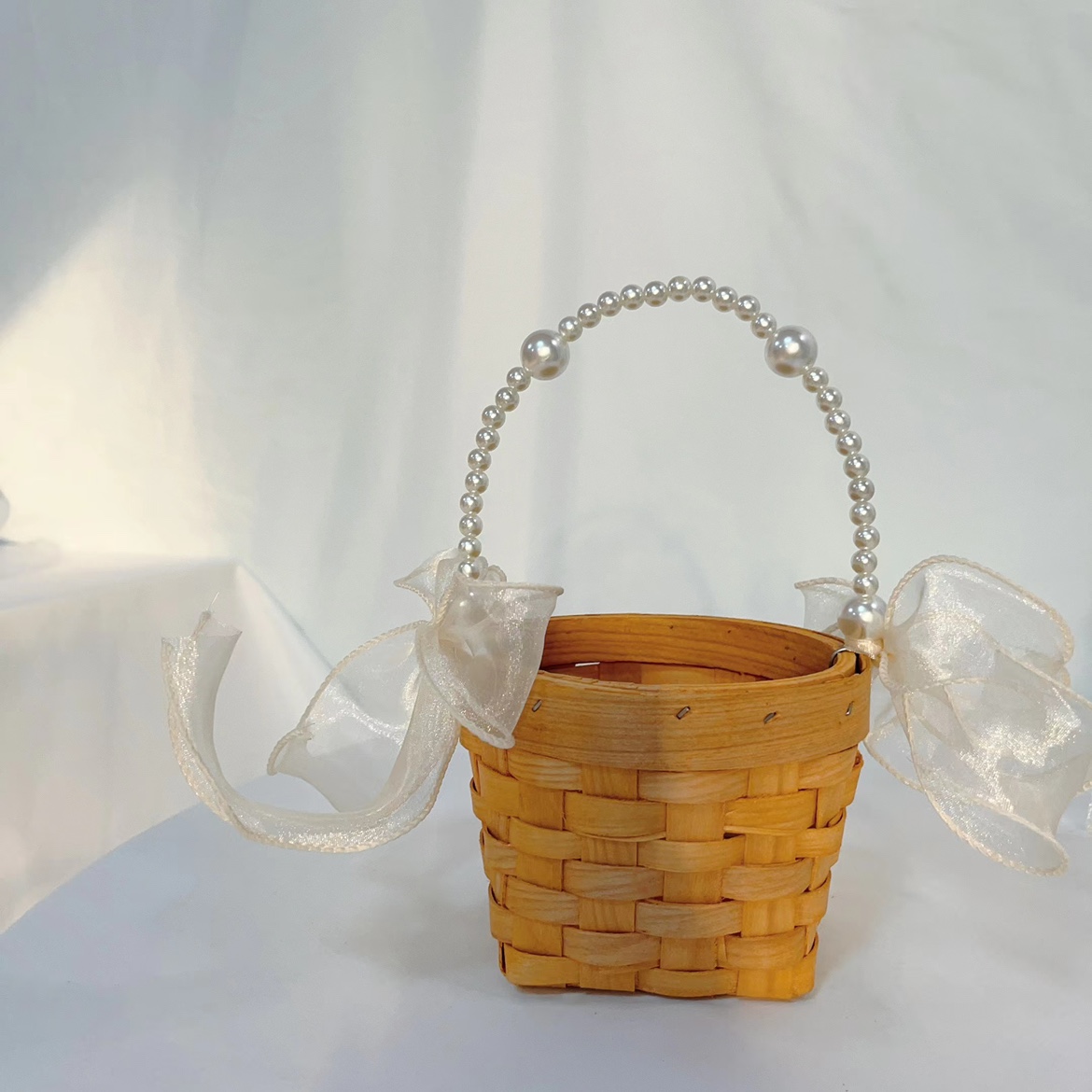 38 knots mini pearl rattan chile flower basket small flower basket lace silk screen yarn senteal wood piece to prepare flower basket salon flower art basket-Taobao