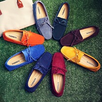 2022 spring new mens bean-bean shoes mens genuine leather frosted casual mens shoes Korean version Inren lazy people driving shoe tides