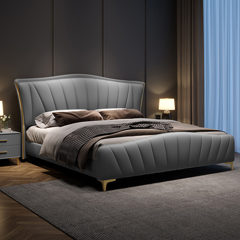 Modern Simple Leather Bed Master Bedroom 2m X 2.2m Double Large Bed Classy Normcore 1.5m X 2m Soft Package Wedding Bed