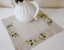 Greek literary temperament olive branch embroidery square plate mat 35cm vase coffee shop decoration
