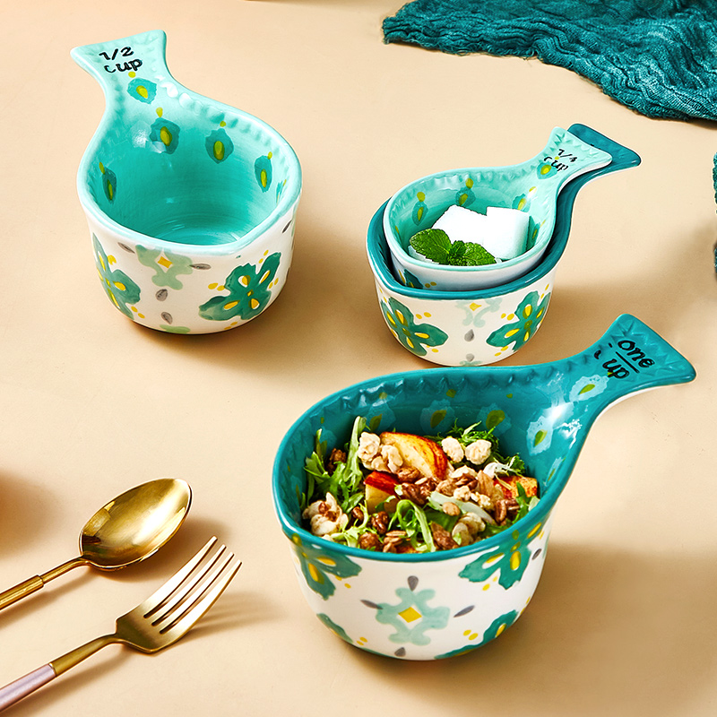 Creative ceramic measuring spoon full set of measuring western sauce syrup cup mini milk cup with scale household small baking