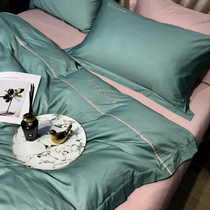 Long suede cotton four-piece set 60 Gon Satin Embroidered Pure Color Bed Bedding SKIN CARE FULL COTTON LINEN BED HAT PURE COTTON QUILT COVER