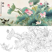 Yu Zhizhens meticulum traditional Chinese painting flowers and birds lotus flowers four feet copy through the draft physical rice paper print