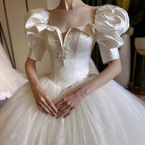 Satin wedding dress 2021 new main yarn bridal dress temperament princess wind big tail luxury atmosphere niche summer