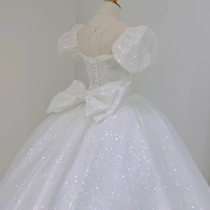 Wedding dress 2021 new summer main yarn temperament bride wedding bubble sleeve court style big tail Qi Di female luxury