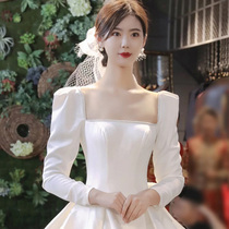 Satin wedding dress 2021 new long-sleeved bridal temperament forest department super fairy dream big tail small simple summer