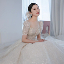 French light wedding dress 2021 new bride drag exhaust main yarn summer court style retro dress female little man