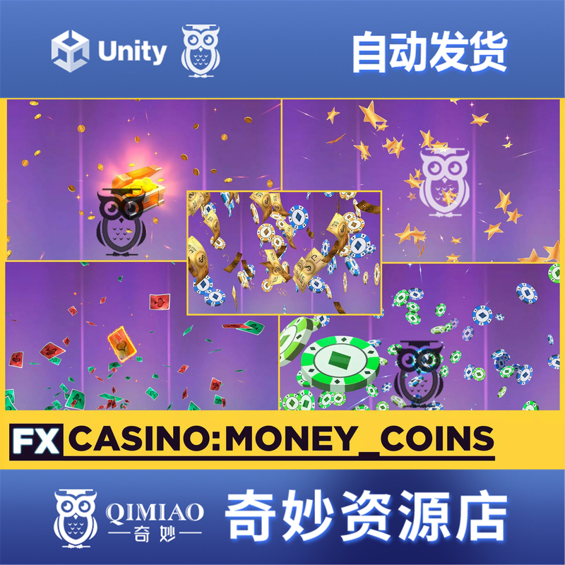 Unity Casino Fx Coins and Money Game Victory Coin Paper Money Spreading on Balloons Special Effects