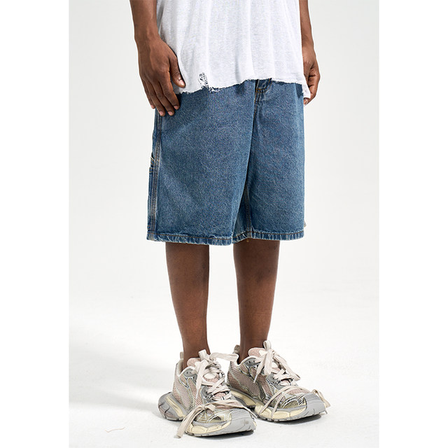 CWHAT high street retro washed and distressed workwear summer casual loose and versatile VIBE denim ສັ້ນຕັດໄມ້