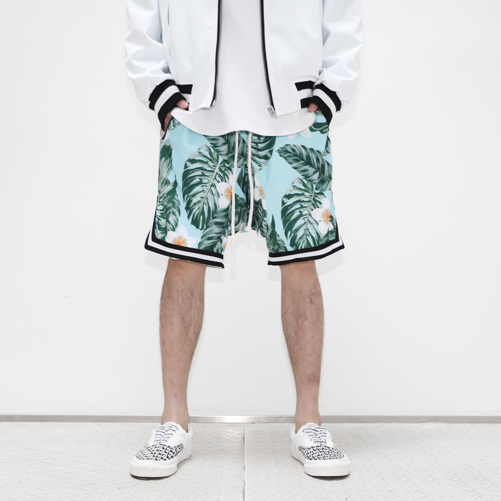 Retro highin justinbieber với thủy triều nam sương mù hoa lá thể thao quần short bóng rổ giản dị quần legging nam