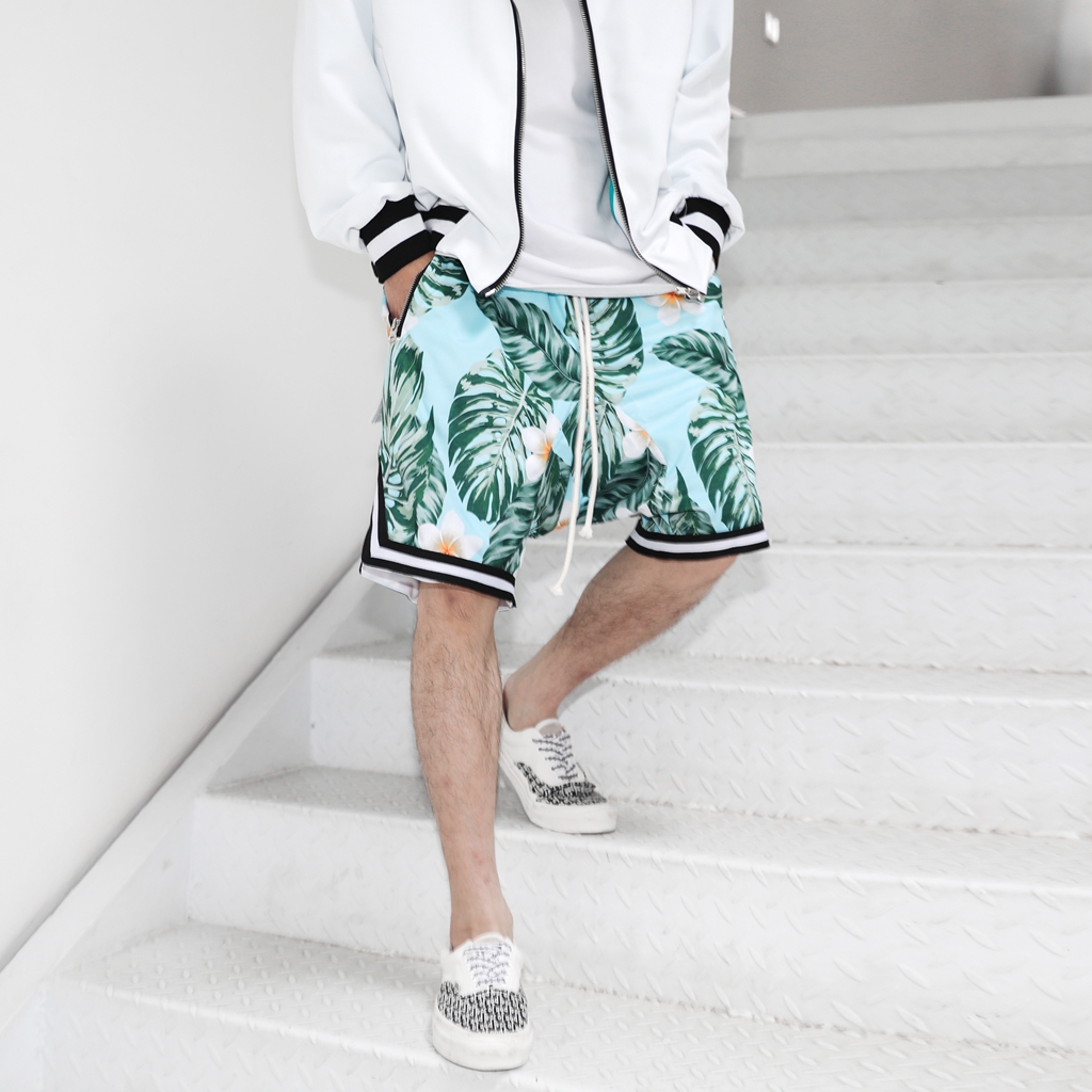 Retro highin justinbieber với thủy triều nam sương mù hoa lá thể thao quần short bóng rổ giản dị quần legging nam