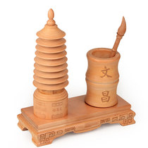 Send Fu Cabinet Nine Floors Peach Wood Wenchang Tower Pen Holder Engraving Process Swing Piece Office Swing Piece to send Wenchang pen