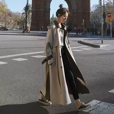ROUJE POWER windbreaker 2021 autumn and winter New popular English style loose long version temperament over knee jacket