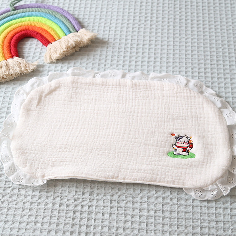 Newborn embroidered all cotton 10 floors of gauze embroidery pillow cushion without height pillow baby pillow towel