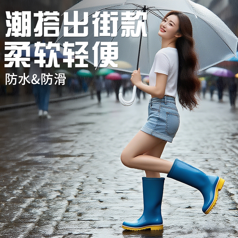 雨鞋女时尚款外穿防滑户外中筒长筒高颜值水鞋防水靴时尚耐磨户外