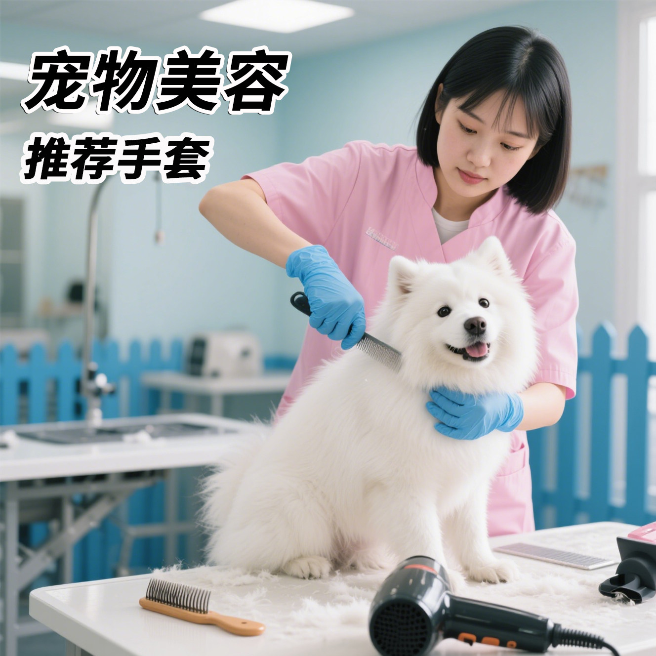 宠物美容一次性丁晴手套加厚耐用防刺防割防水工作胶皮防护手套