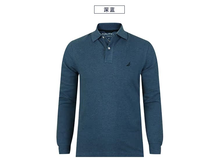 Nautica / Nordica áo sơ mi nam tay dài POLO cotton cổ điển giản dị màu áo thun Mỹ trực tiếp thư áo sơ mi polo