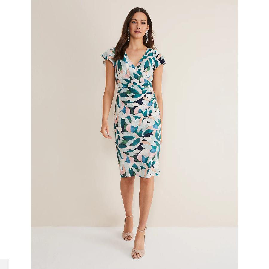 phase Eight Direct Mail UK 2023 New Womens Leaf Printed Short Sleeve Dress Dress