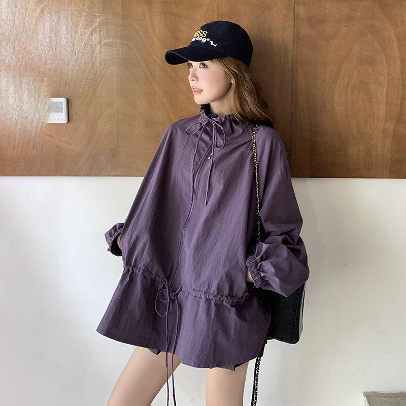 Age-Reducing Trendy Purple Trench Coat for Women, 2025 Autumn New Style, Petite Size, High-End Feel, Drawstring, Very Stylish Coat
