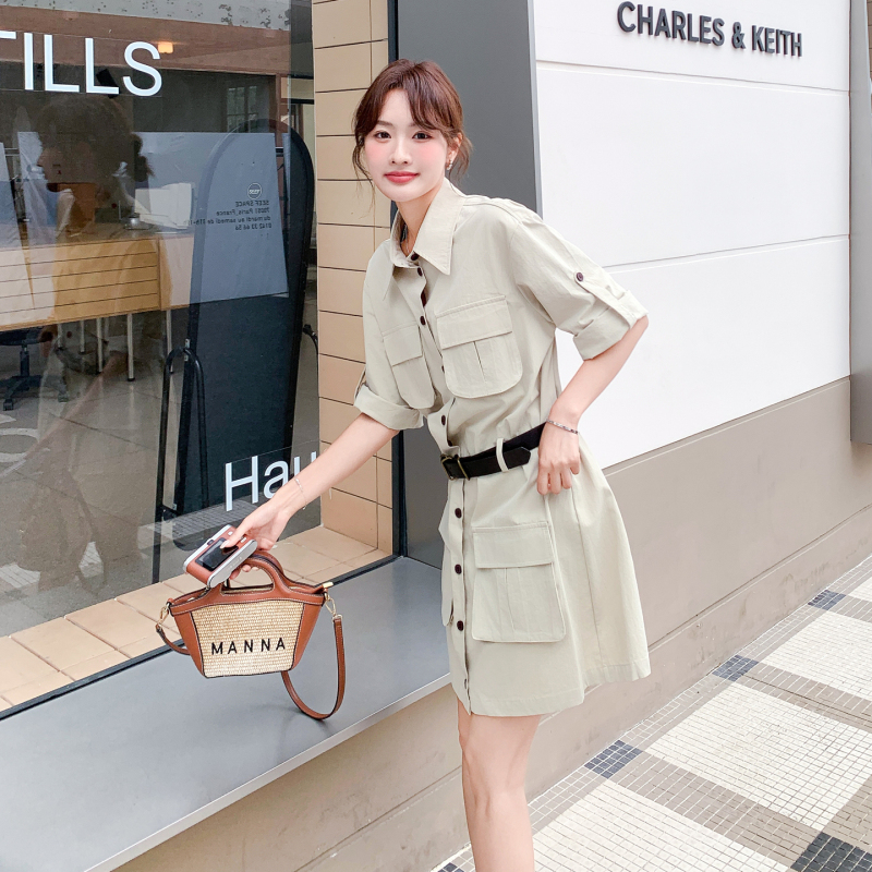 Korean-Style Workwear-Inspired Waist-Cinching Slimming Dress with Belt for Women, 2026 Summer New Commuter Style Elegant Mini Dress Korean-Style Workwear-Inspired Waist-Cinching Slimming Dress with Belt for Women, 2026 Summer New Commuter Style Elegant Mini Dress