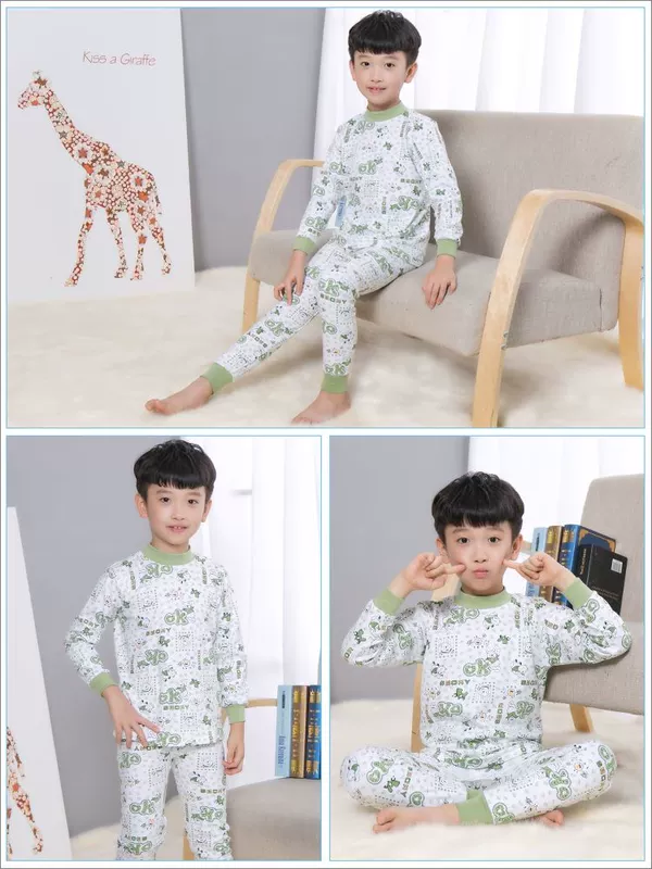 Big boy cotton cotton phần mỏng cotton mỏng Cô gái mùa thu quần dài quần set đồ cotton cotton trẻ em quần giữ nhiệt bé trai