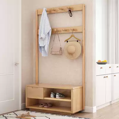Entry door solid wood shoe stool hanger integrated home door Nordic simple ins can sit shoe cabinet coat rack
