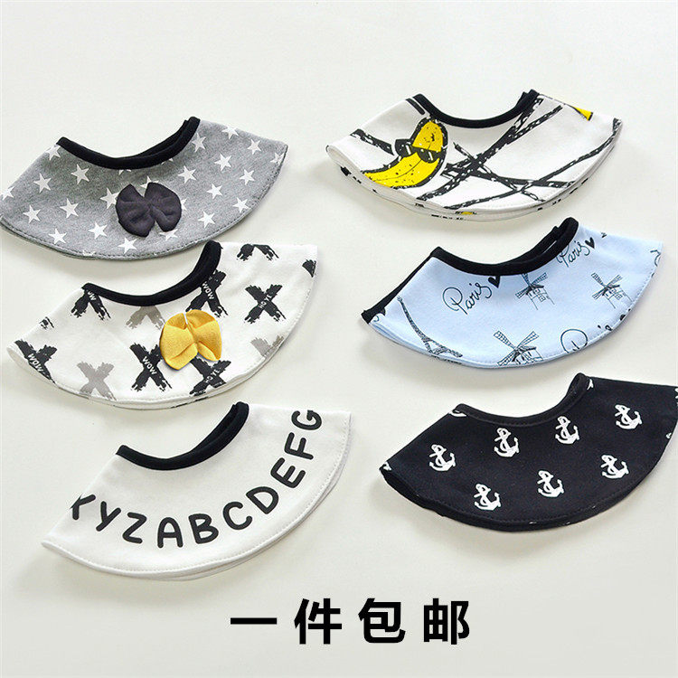 Pure cotton 360 degree round baby bib INS baby saliva towel Thin printed bib gentleman saliva towel