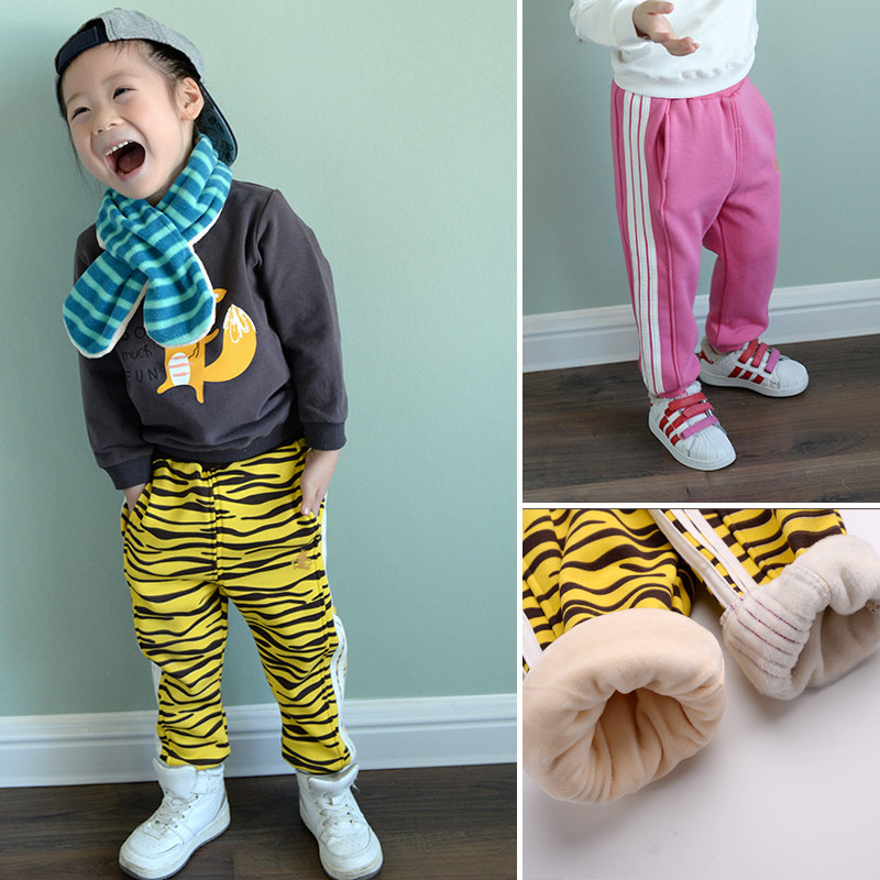 Children Plus Suede Thickened Sports Pants Autumn Winter Style Pure Cotton Baby Pants Loose for men and women Warm Casual Pants Tide
