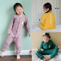 Childrens one-piece pajamas Girls cotton long-sleeved home clothes Boys baby anti-kick anti-cold thickened warm autumn and winter