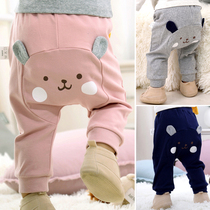 Korean version of autumn and winter velvet pants Childrens Harlan pants Mens and womens baby baby big ass pants Elastic thickened casual pants