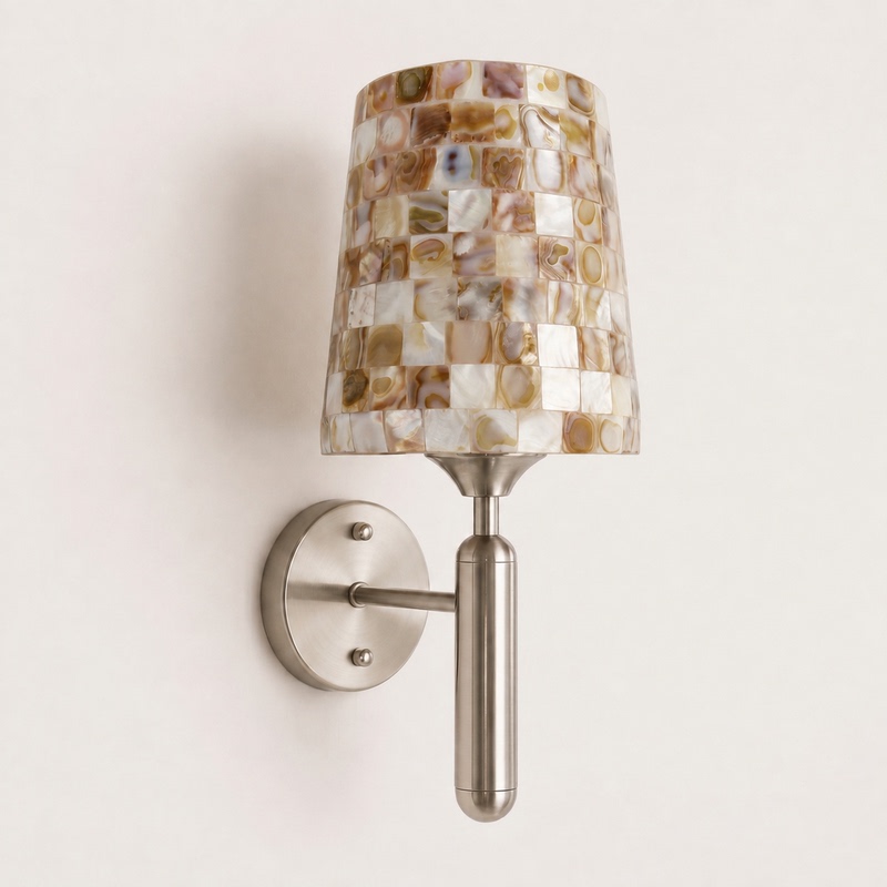 French Retro Shell Wall Lamp Bedroom Bedside Lamp Living Room All-Copper Mosaic Light Luxury Modern Creative Decorative Lighting Fixtures