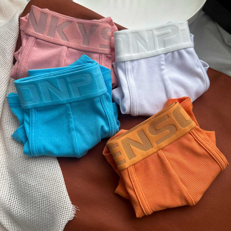 Threaded Modal Cotton Texture Men's Boxer Briefs, Mid-Waist, Soft, Breathable, Stretchy, Trendy and Sexy