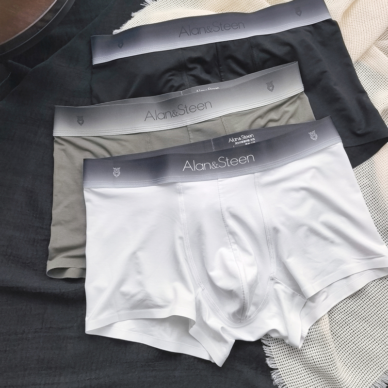 Summer Thin Modal Men's Boxer Briefs with Gradient Waistband, Soft, High Elasticity, Seamless, Trendy, Mid-Waist, Breathable
