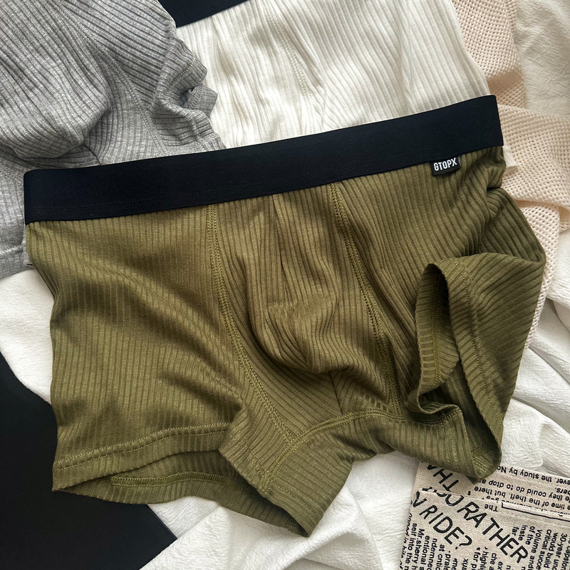Men's High-Elastic Ribbed Modal Boxer Briefs, Ultra-Thin, Breathable, Seamless, Quick-Drying, Soft Summer Men's Underwear, Trendy