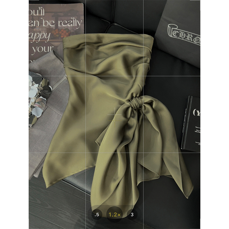 Satin Bow Tube Top for Women, French Style, Asymmetrical Pleated Design, Elegant and Classy, Sleeveless Top for Summer Satin Bow Tube Top for Women, French Style, Asymmetrical Pleated Design, Elegant and Classy, Sleeveless Top for Summer