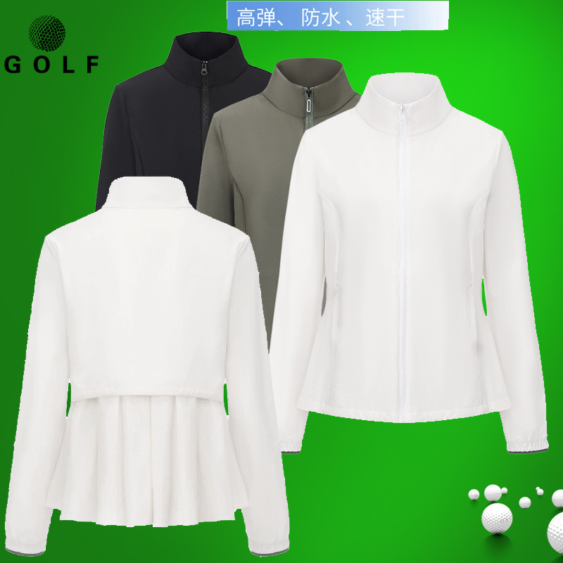 25 Korean Golf Women's New Style Jacket Long-Sleeved Top Spring, Autumn and Winter Zipper Cardigan Water-Repellent Fleece-Lined Jacket