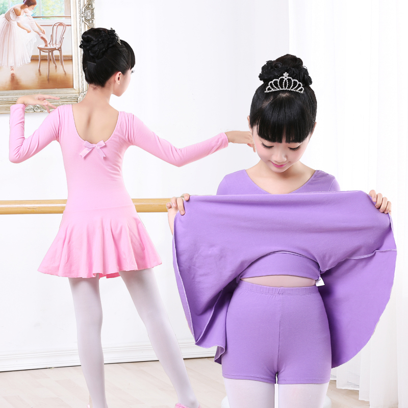 Aiwuge Children's Dance Skirt Ballet Dance Skirt Girls Split Long-sleeved Suit Autumn and Winter Girls Cotton Practice Clothes