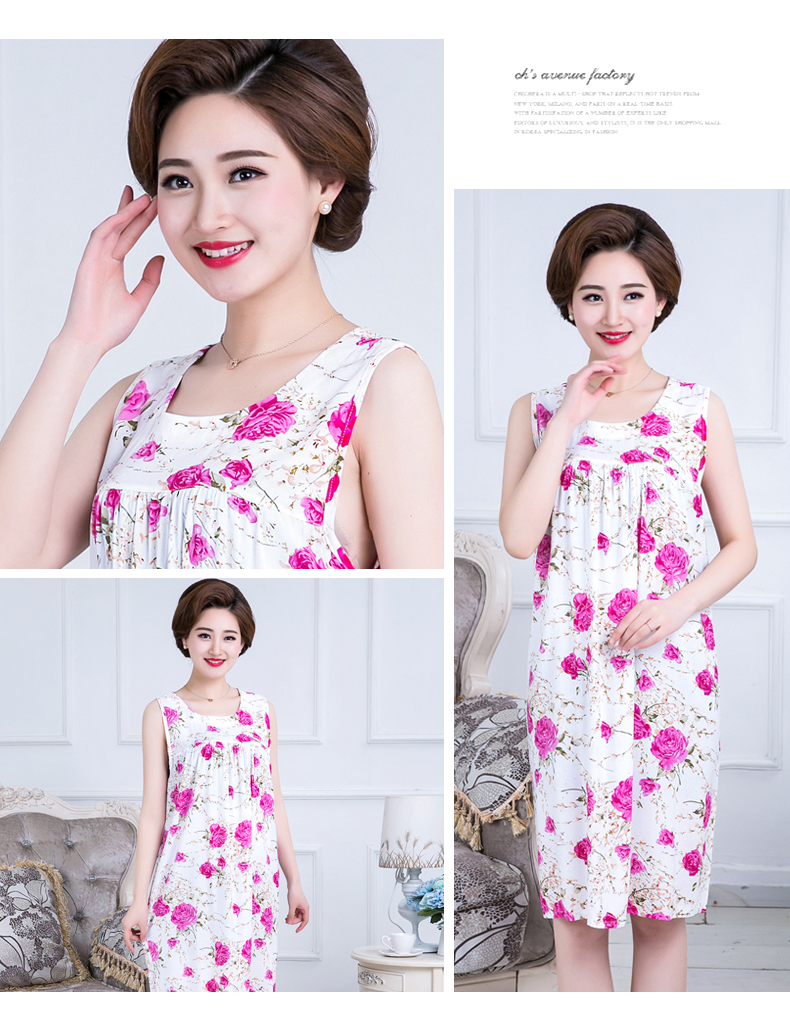 Mẹ mùa hè bông nightdress phần mỏng bông lụa dịch vụ nhà lỏng tay dài đầm kích thước lớn bông