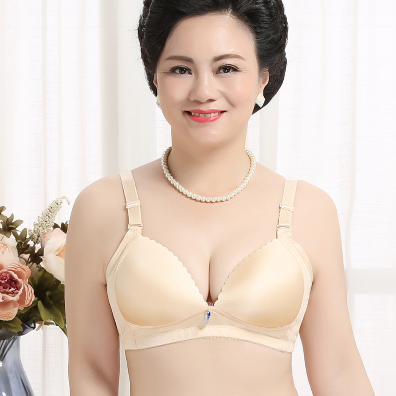 Middle-aged woman comfortable soft breathless steel ring mom fattening bra gathers mother underwear bra