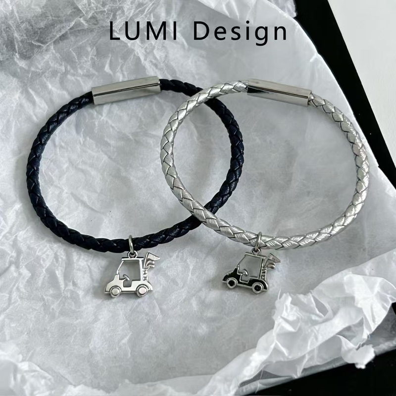Lumi Design Original Golf Birthday Gift Golf Cart Pendant Leather Rope Bracelet Men's and Women's Sports Style Jewelry